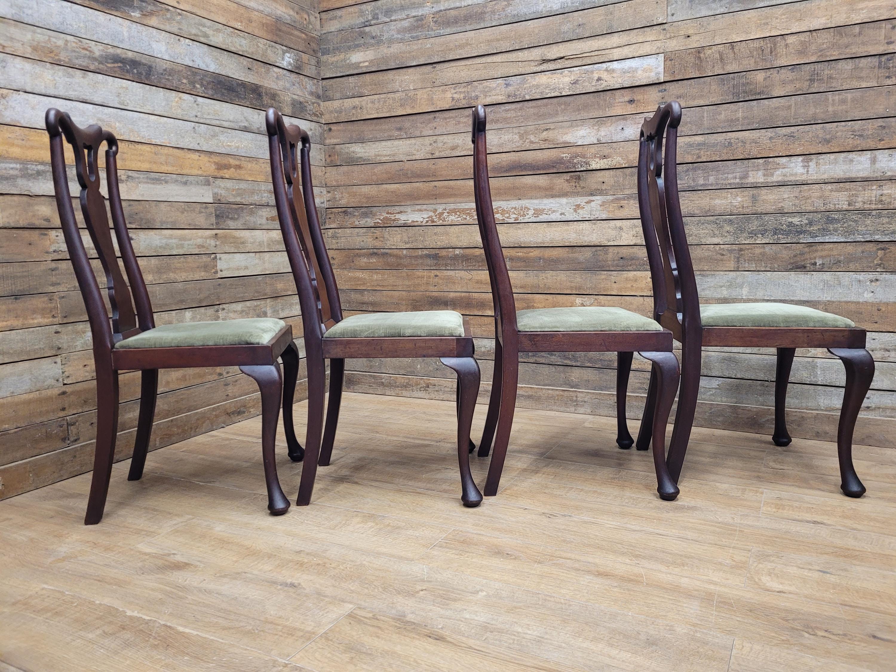 Set Four Mahogany Queen Anne Style Dining Chairs Cabriole Legs