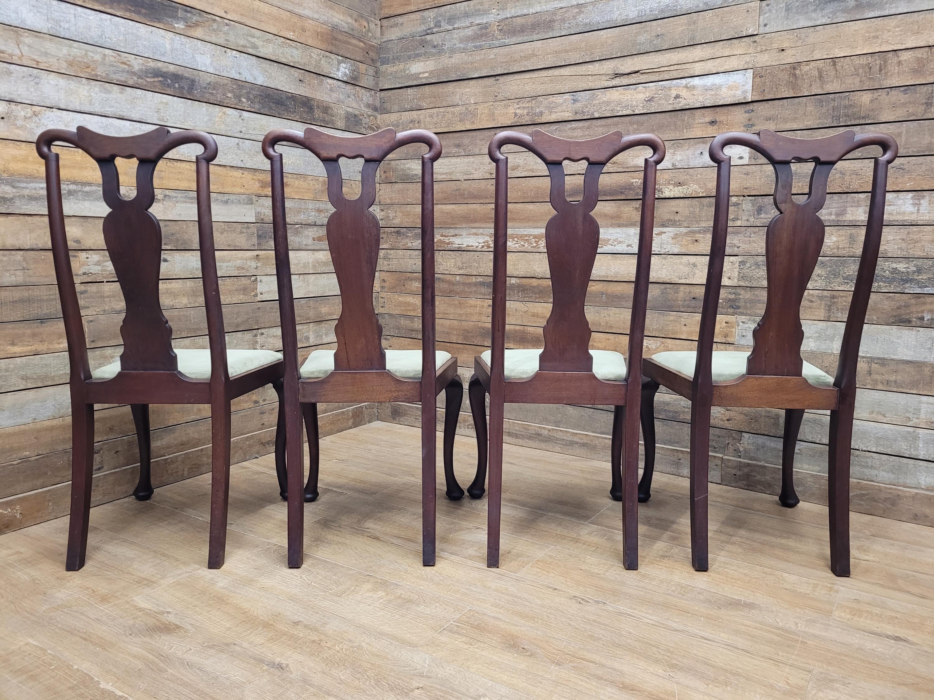 Set Four Mahogany Queen Anne Style Dining Chairs Cabriole Legs
