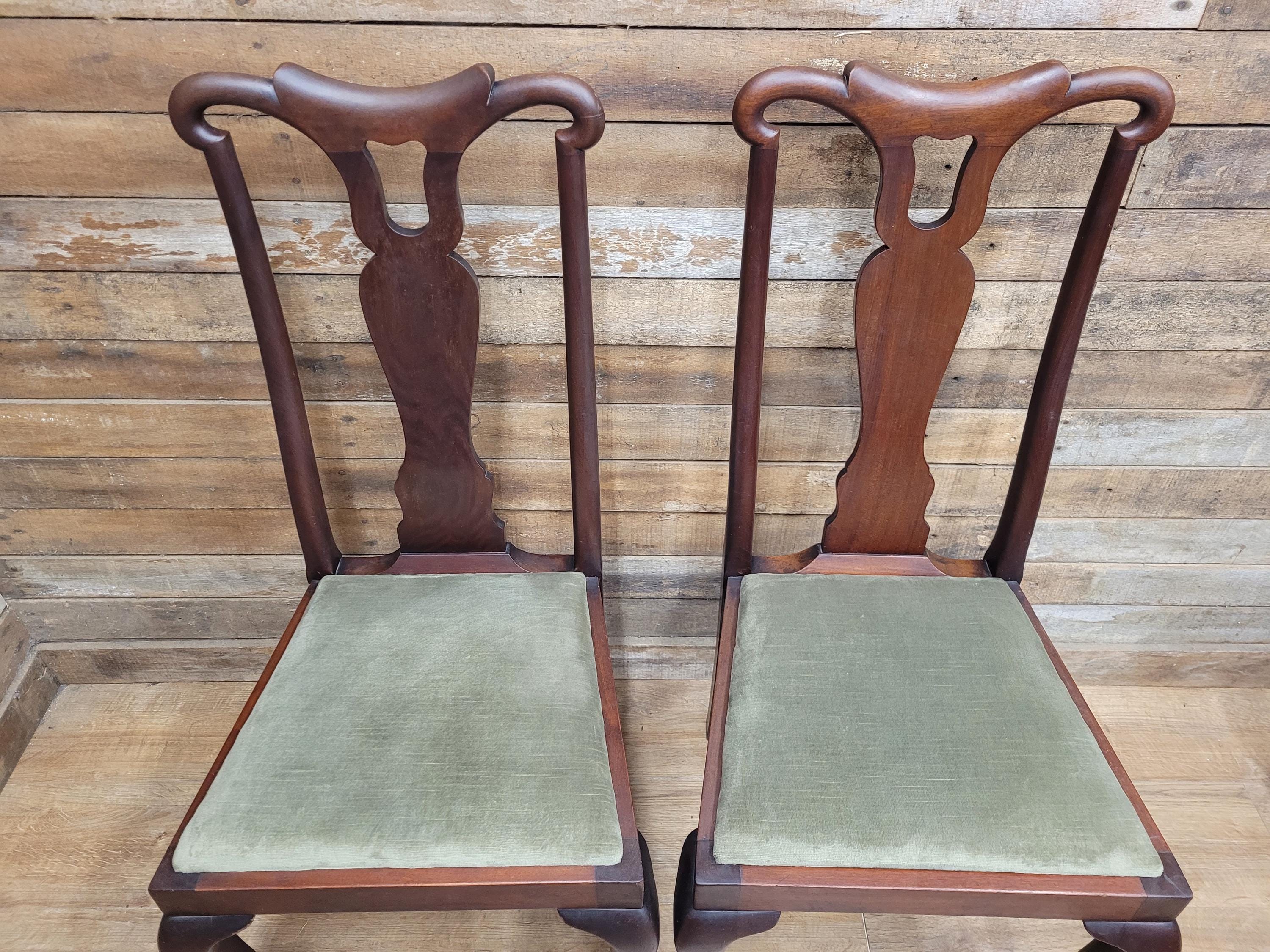 Set Four Mahogany Queen Anne Style Dining Chairs Cabriole Legs