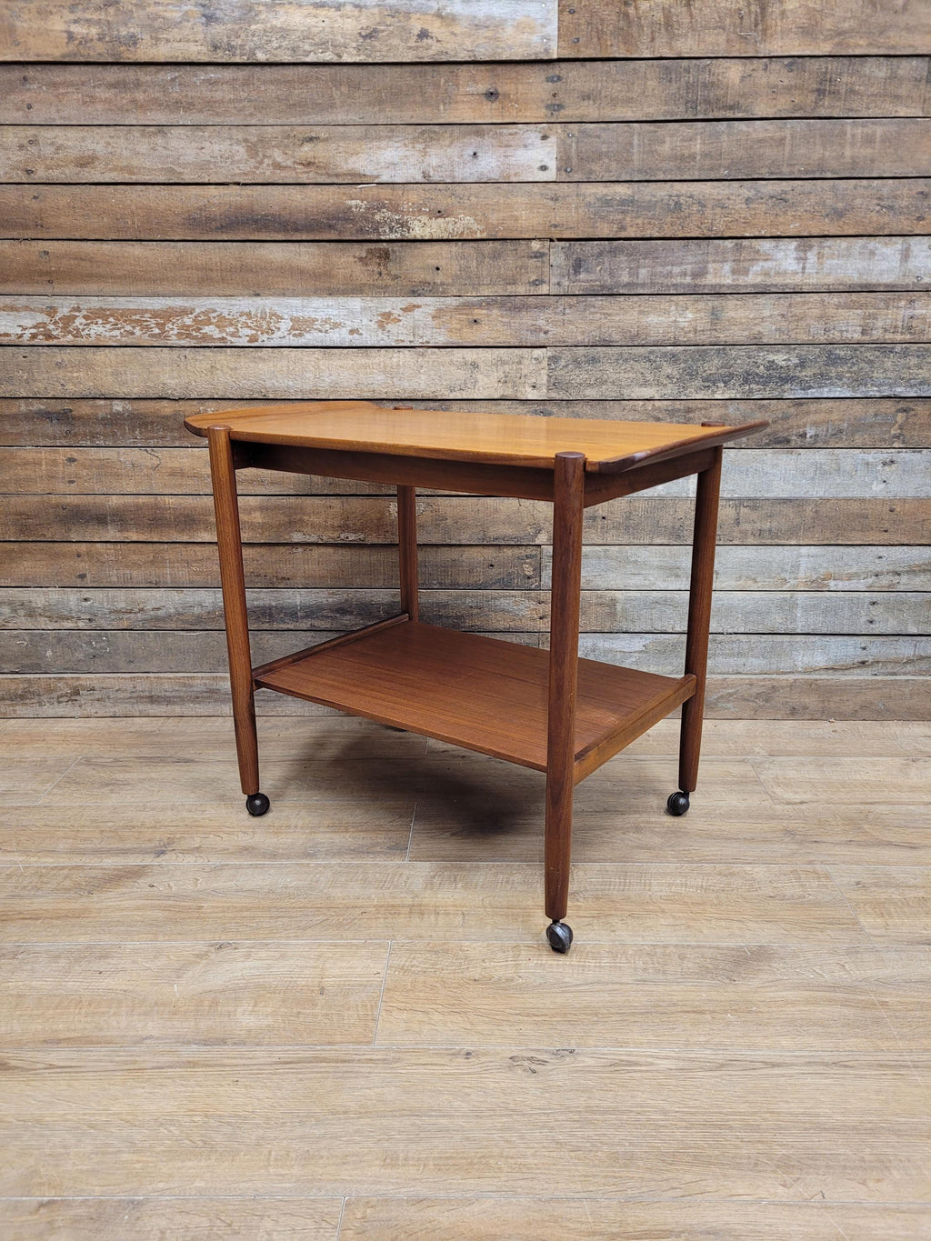 Mid Century Teak Drinks Trolley Serving Cart Removable Tray