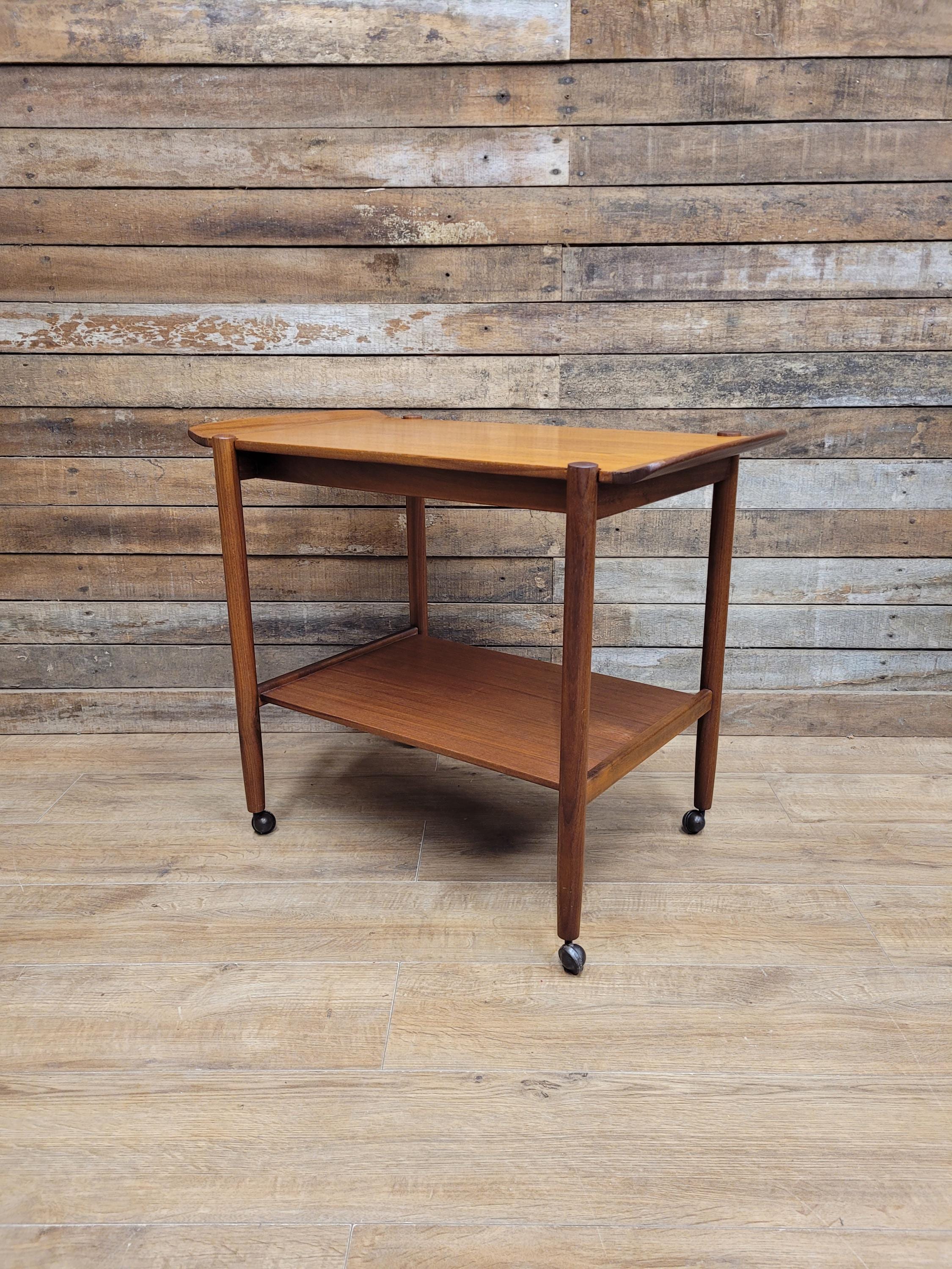 Mid Century Teak Drinks Trolley Serving Cart Removable Tray