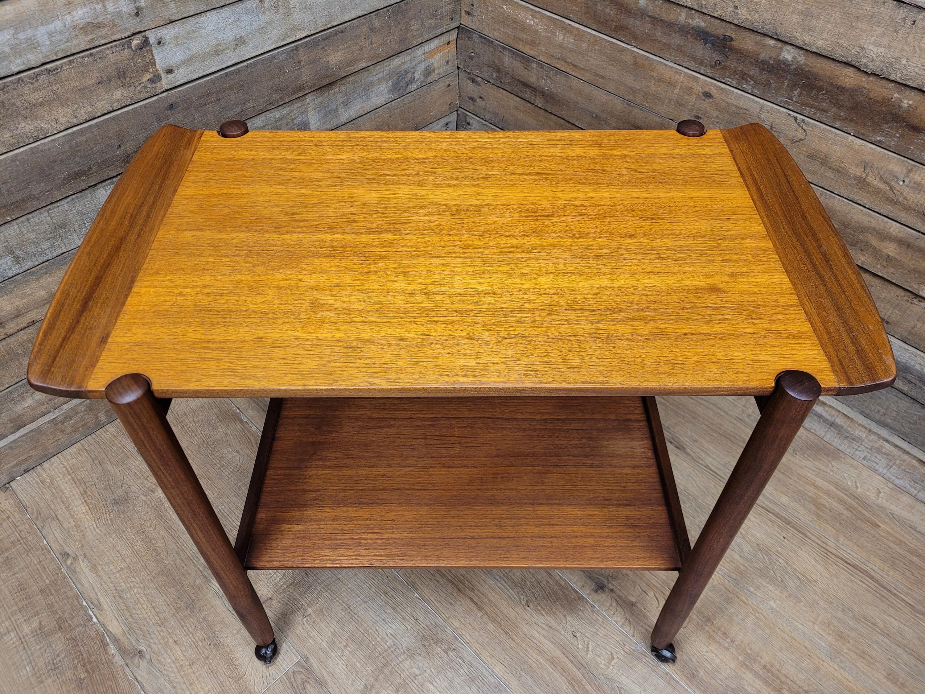 Mid Century Teak Drinks Trolley Serving Cart Removable Tray