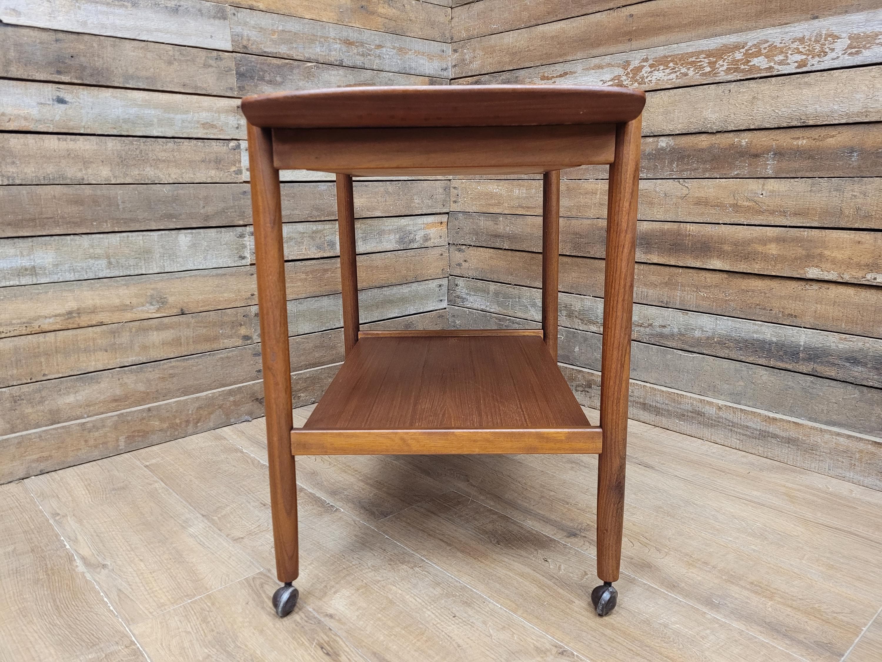 Mid Century Teak Drinks Trolley Serving Cart Removable Tray