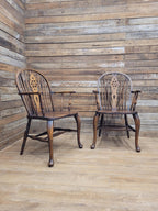Pair Victorian Elm Windsor Armchairs Cabriole Legs Farmhouse C19th Antique