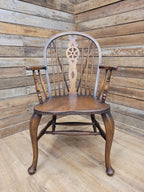 Pair Victorian Elm Windsor Armchairs Cabriole Legs Farmhouse C19th Antique