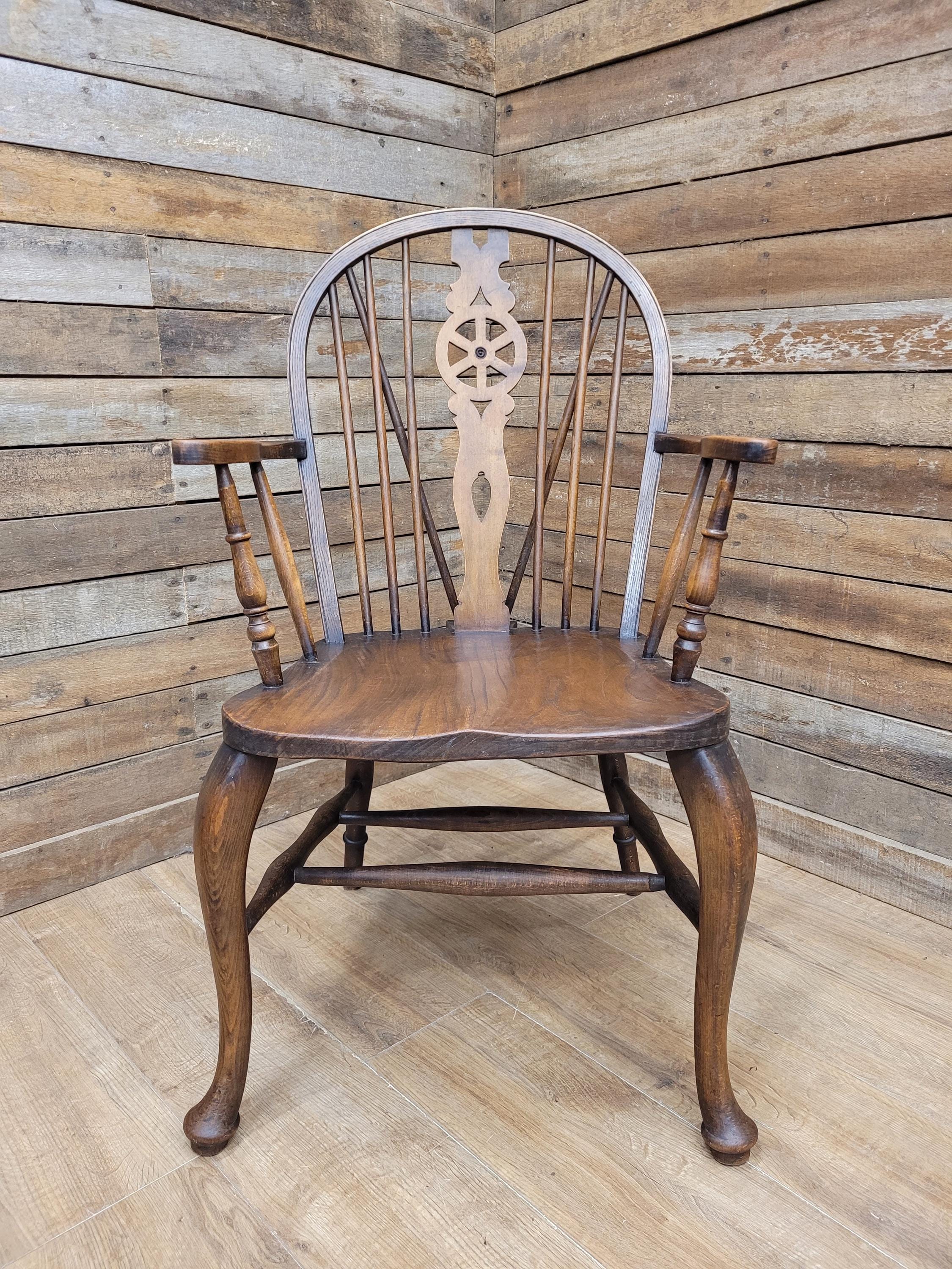 Pair Victorian Elm Windsor Armchairs Cabriole Legs Farmhouse C19th Antique