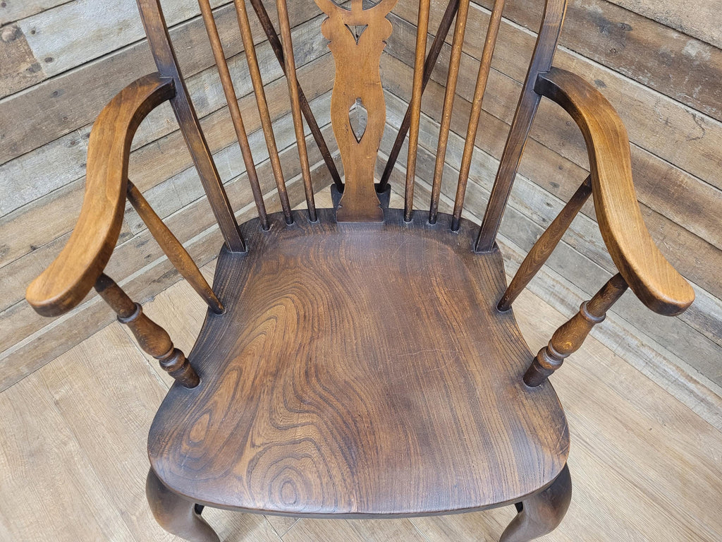 Pair Victorian Elm Windsor Armchairs Cabriole Legs Farmhouse C19th Antique