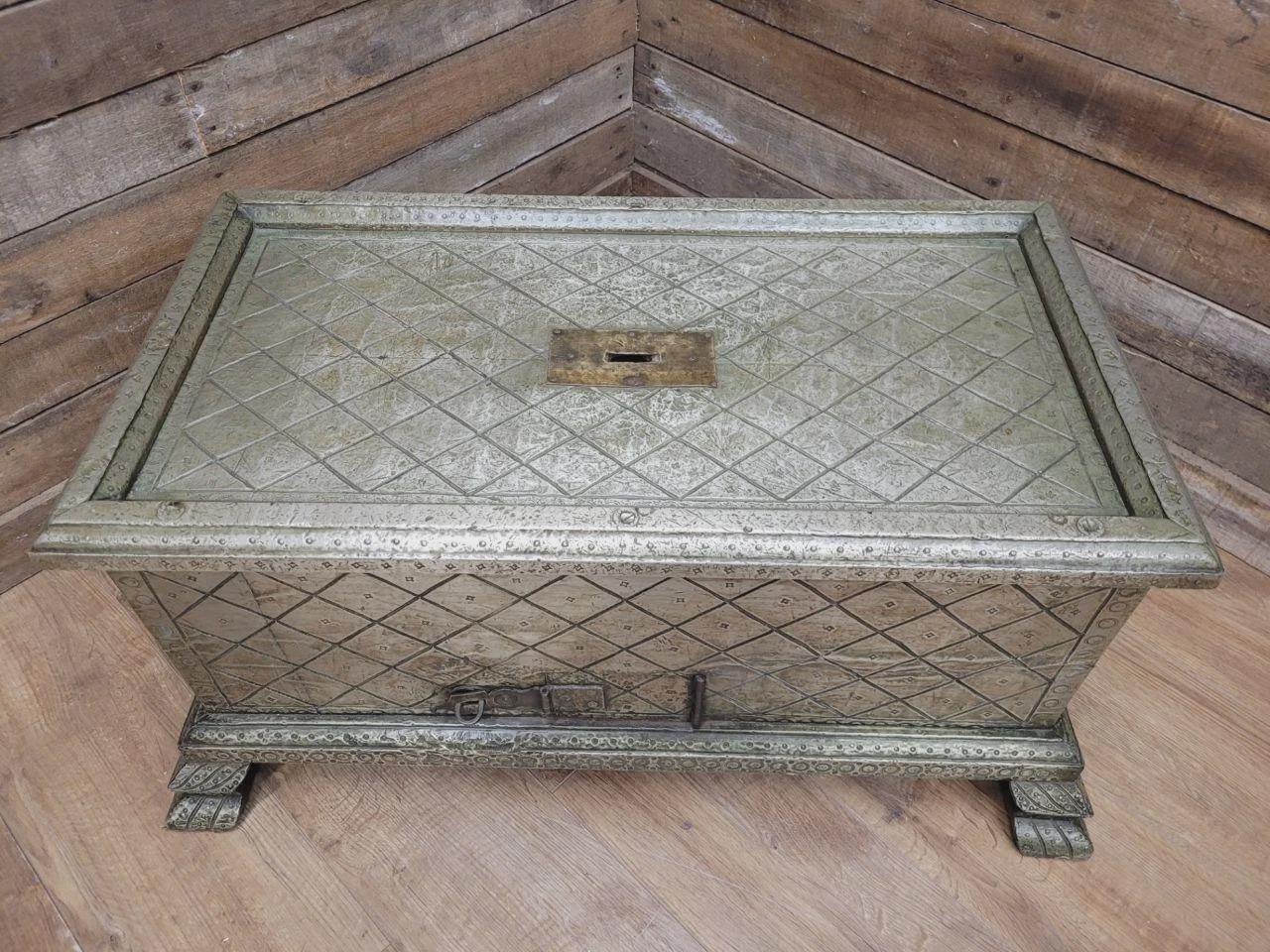 Indian Brass Clad Dowry Chest Coffee Table Storage Trunk