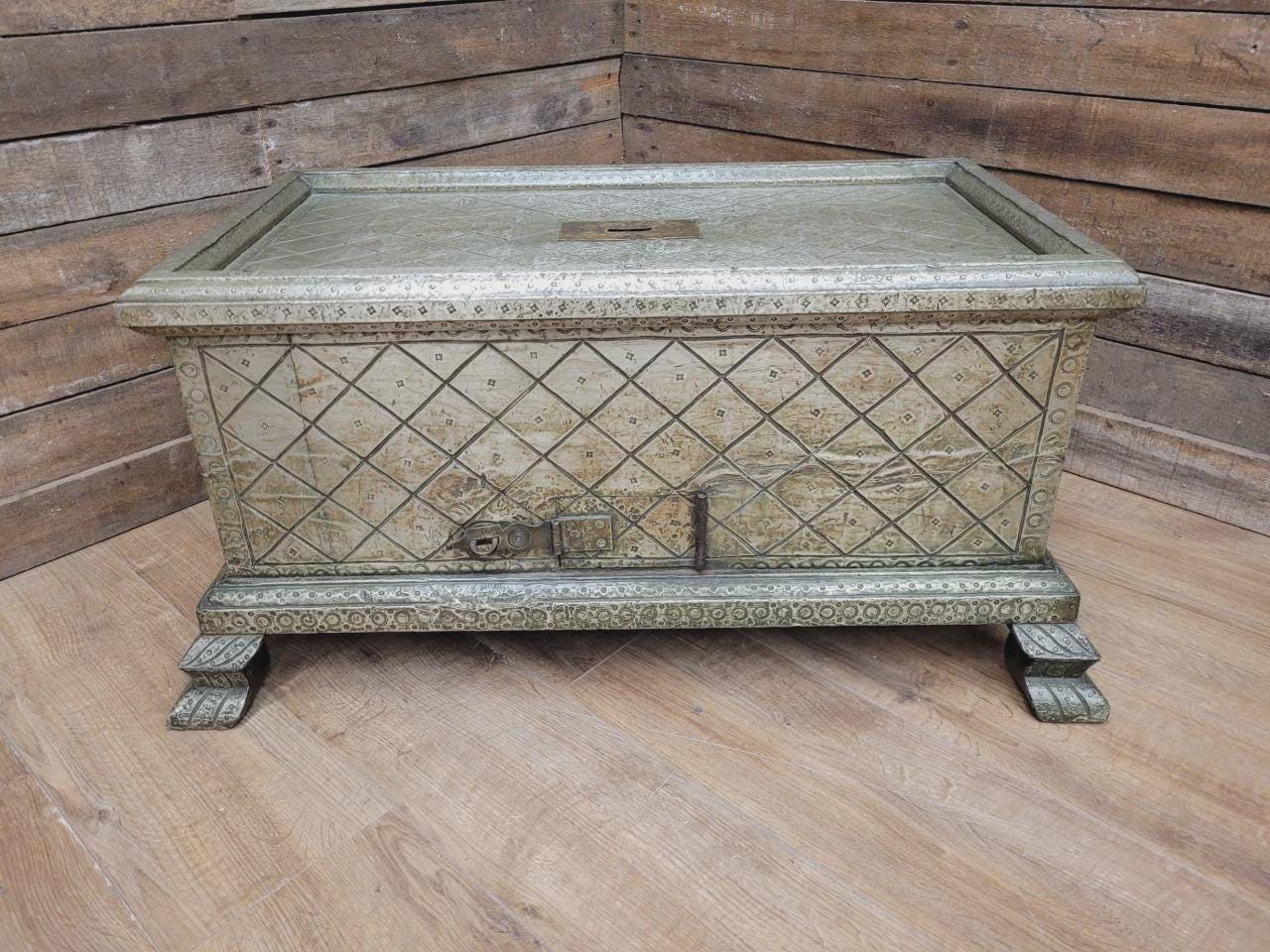 Indian Brass Clad Dowry Chest Coffee Table Storage Trunk