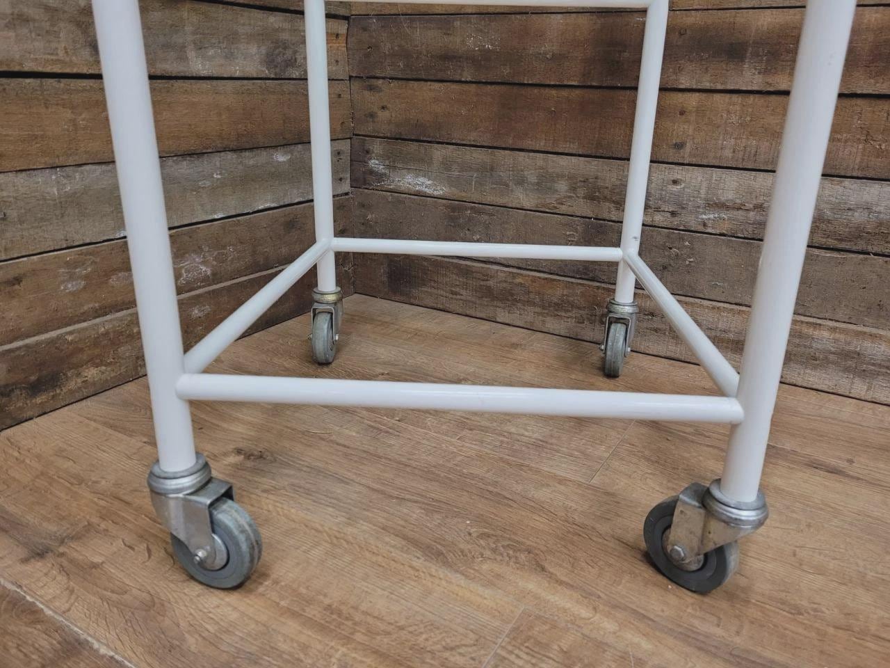 Mid Century Medical Trolley White Tubular Plastic Shelves Drinks Trolley