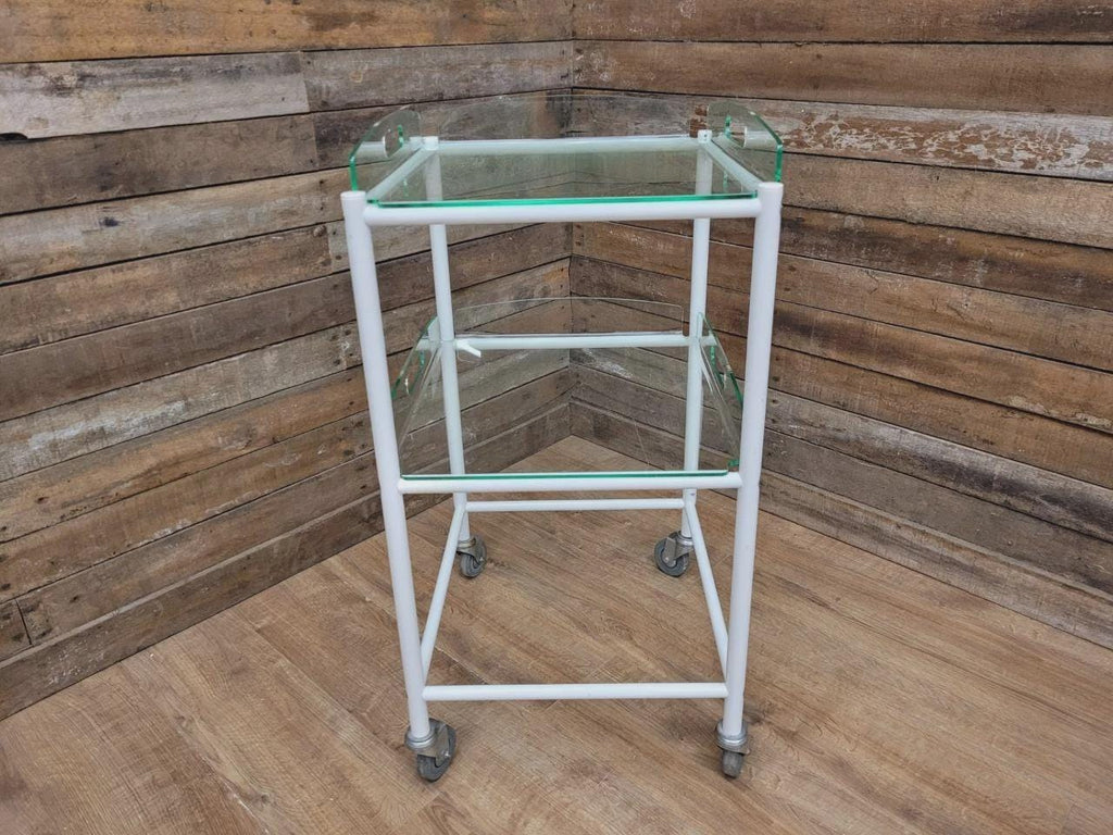 Mid Century Medical Trolley White Tubular Plastic Shelves Drinks Trolley
