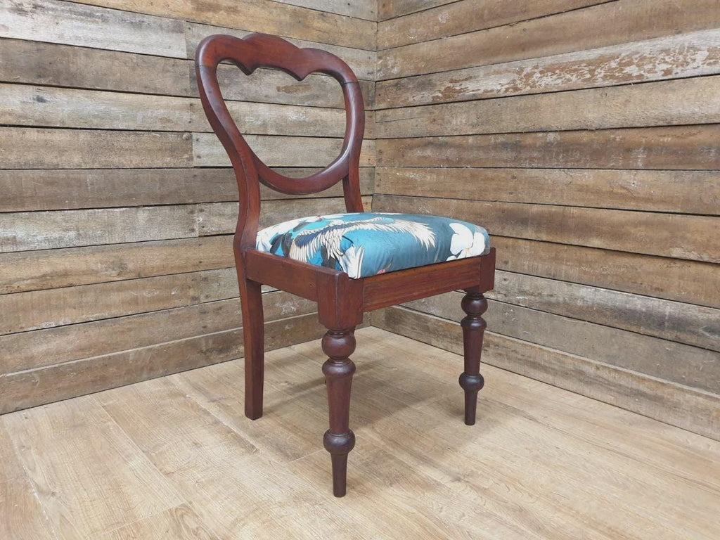 Victorian Mahogany Hall Chair Crane Velvet Upholstery