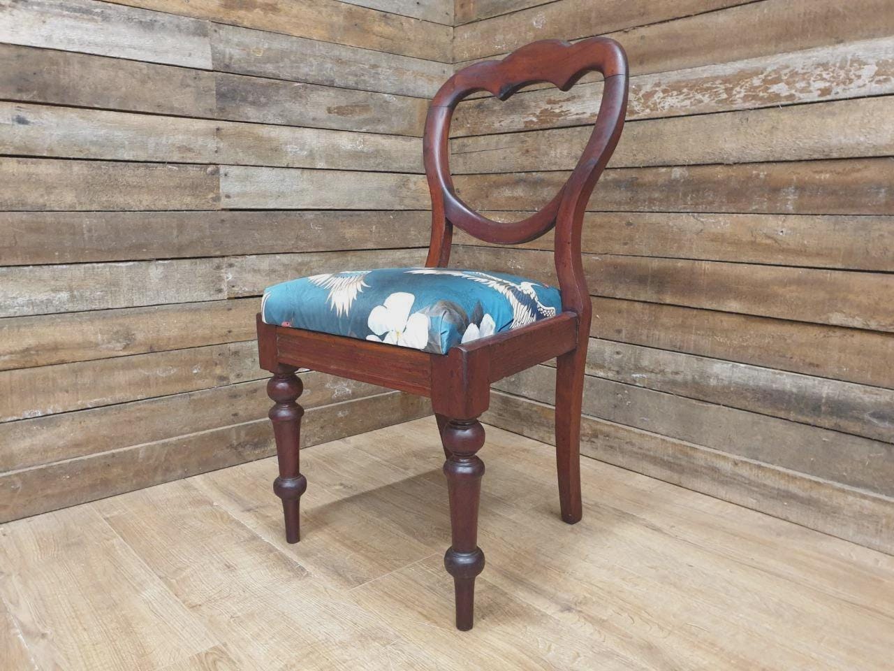 Victorian Mahogany Hall Chair Crane Velvet Upholstery