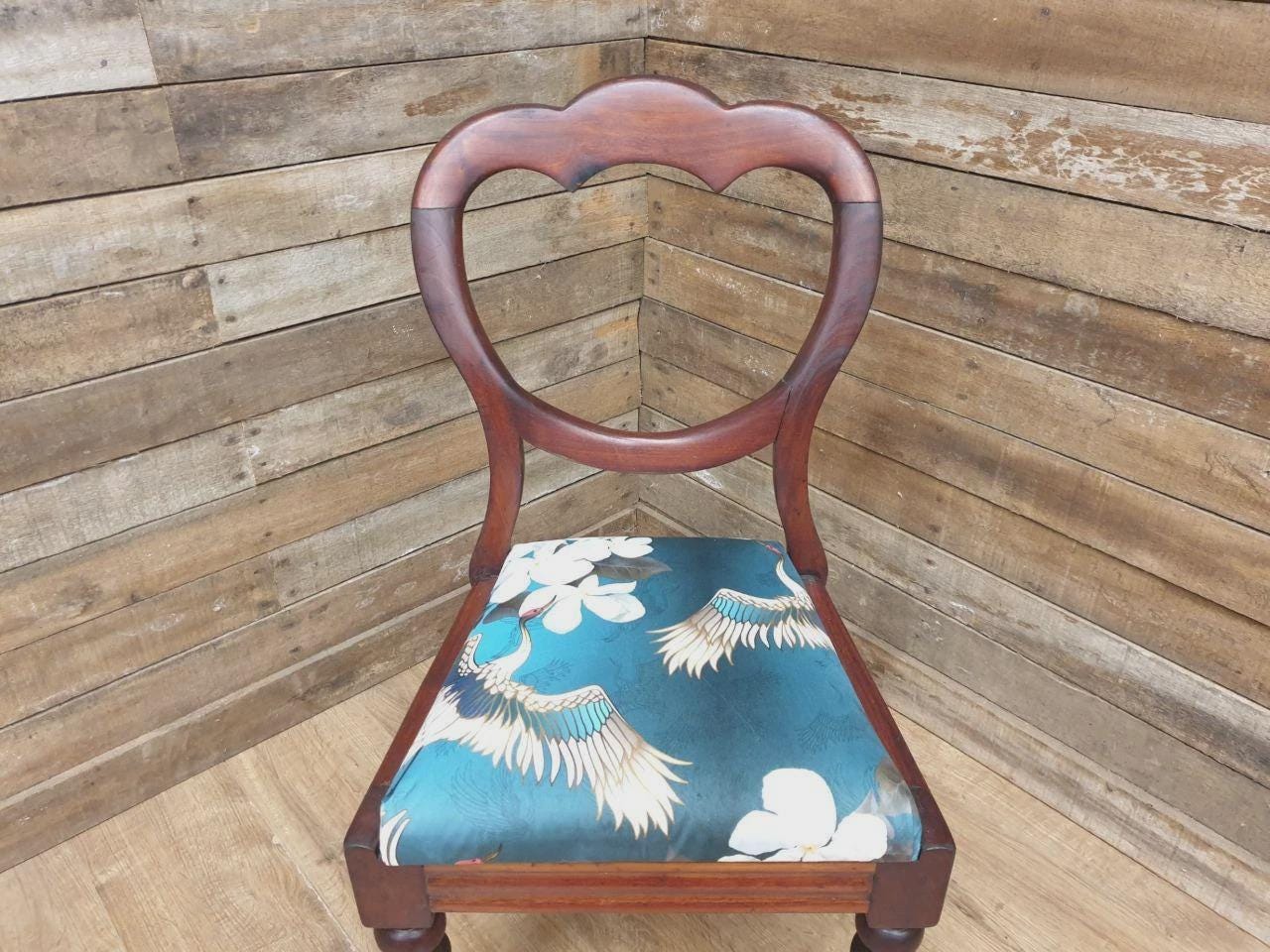 Victorian Mahogany Hall Chair Crane Velvet Upholstery