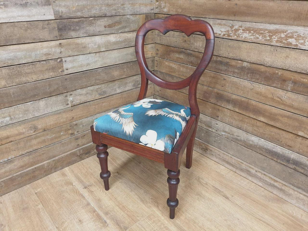 Victorian Mahogany Hall Chair Crane Velvet Upholstery