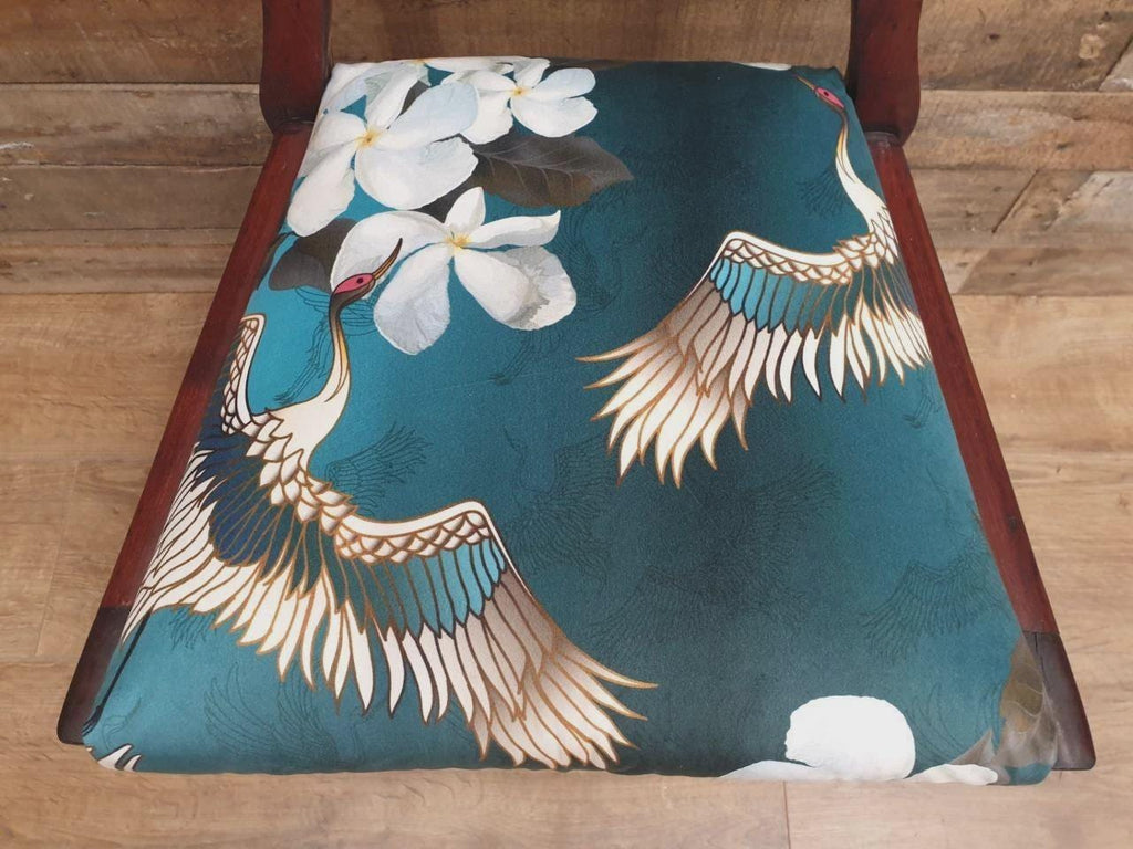 Victorian Mahogany Hall Chair Crane Velvet Upholstery