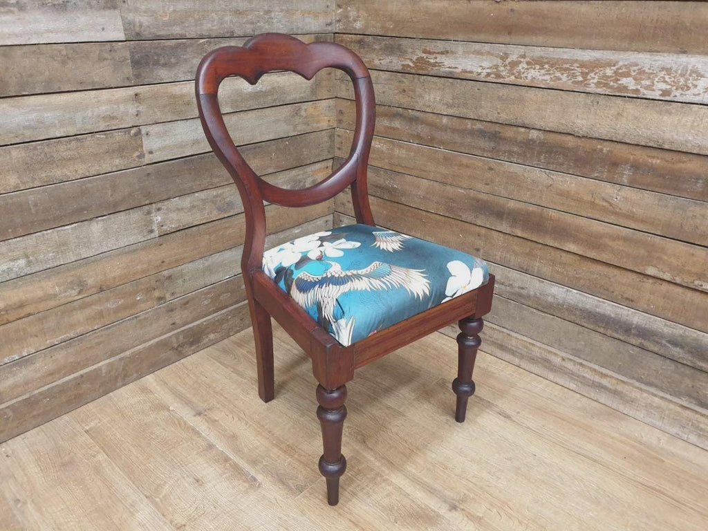 Victorian Mahogany Hall Chair Crane Velvet Upholstery