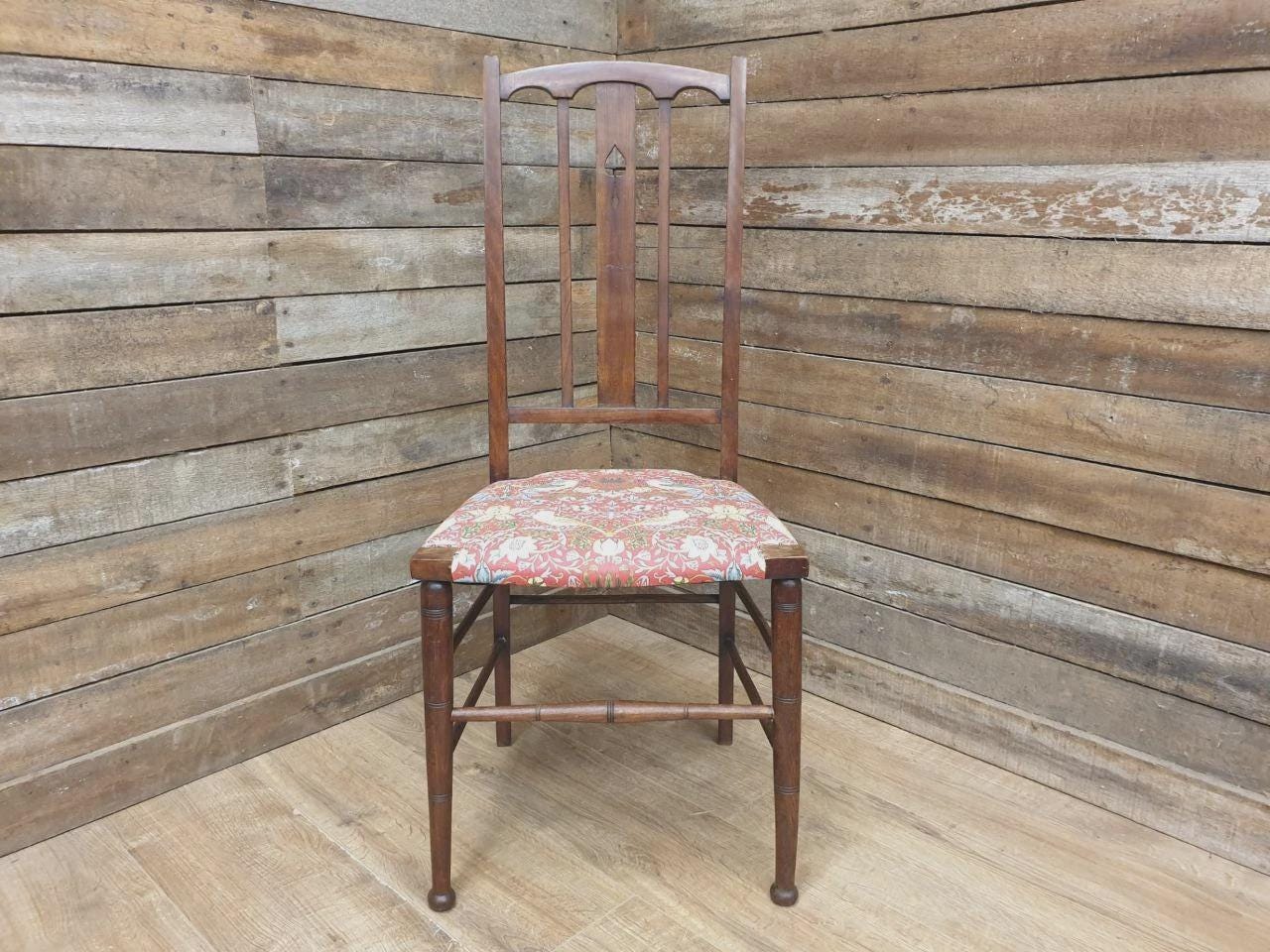 Arts And Crafts Oak Chair William Morris Strawberry Thief Antique Bedroom Chair