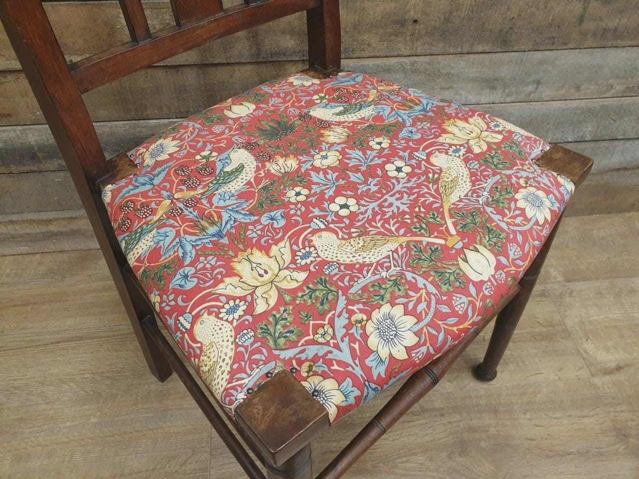 Arts And Crafts Oak Chair William Morris Strawberry Thief Antique Bedroom Chair