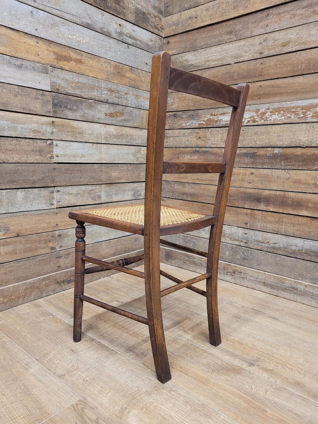 Edwardian Ladder Back Bergere Seat Chair With Turned Legs Cane Rattan Seat