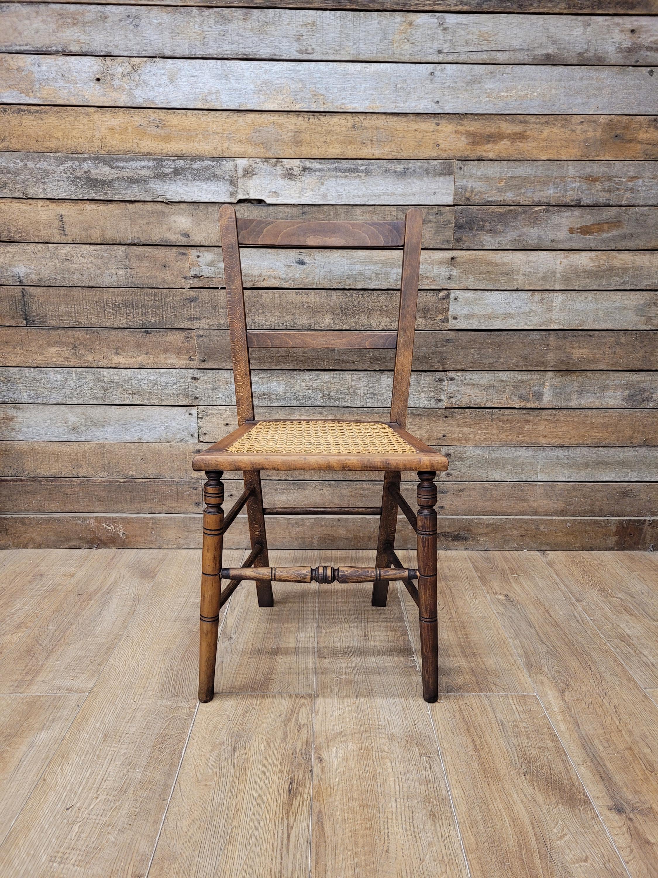 Edwardian Ladder Back Bergere Seat Chair With Turned Legs Cane Rattan Seat