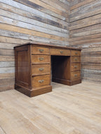 Victorian Mahogany Pedestal Desk With Nine Drawers Antique
