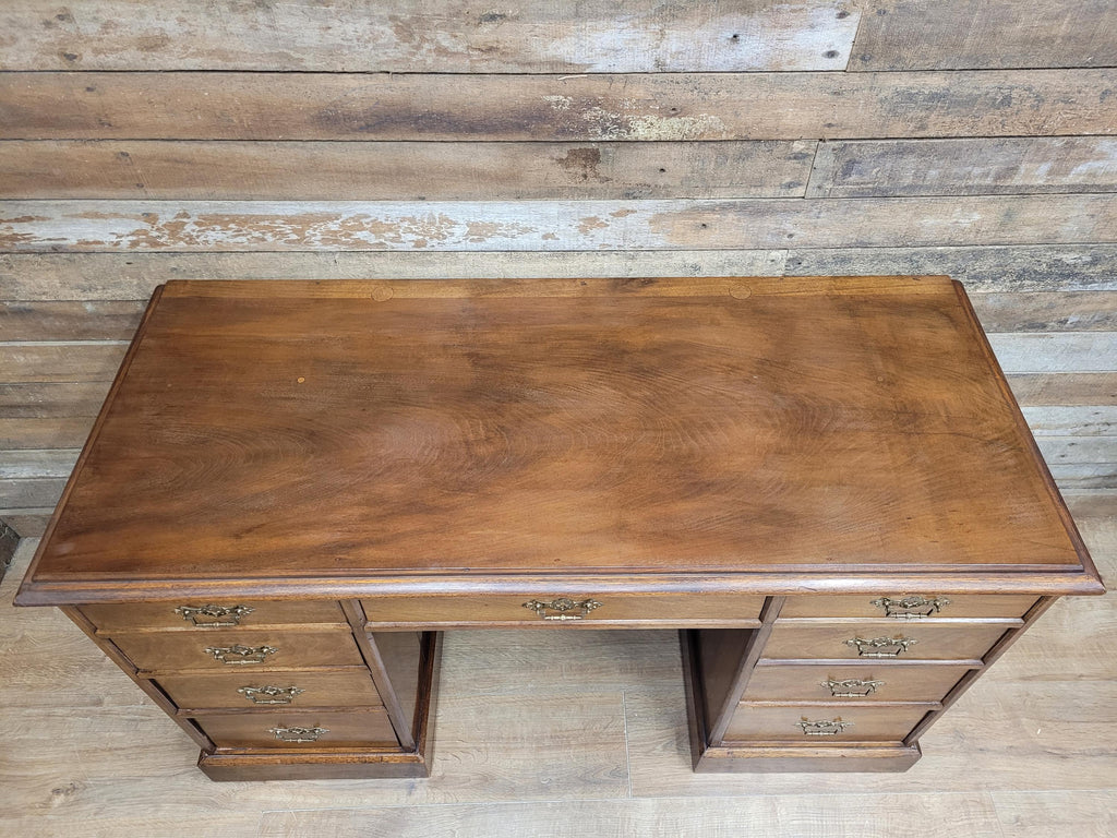 Victorian Mahogany Pedestal Desk With Nine Drawers Antique