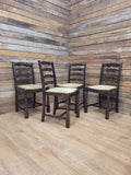Four Rustic Ladder Back Dining Chairs Upholstered Seats