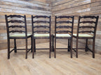 Four Rustic Ladder Back Dining Chairs Upholstered Seats