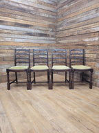 Four Rustic Ladder Back Dining Chairs Upholstered Seats