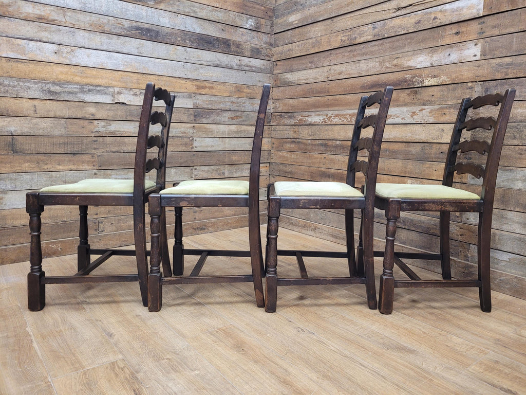 Four Rustic Ladder Back Dining Chairs Upholstered Seats