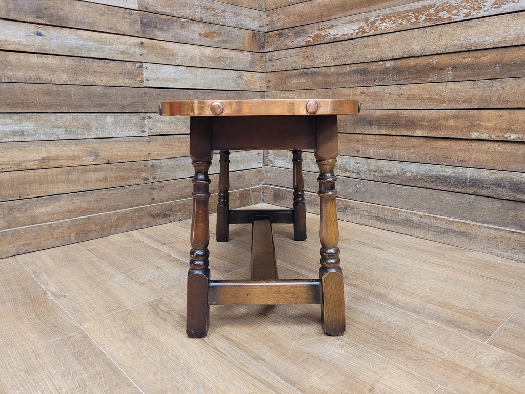 Arts And Crafts Style Copper Top Coffee Table Turned Oak Base
