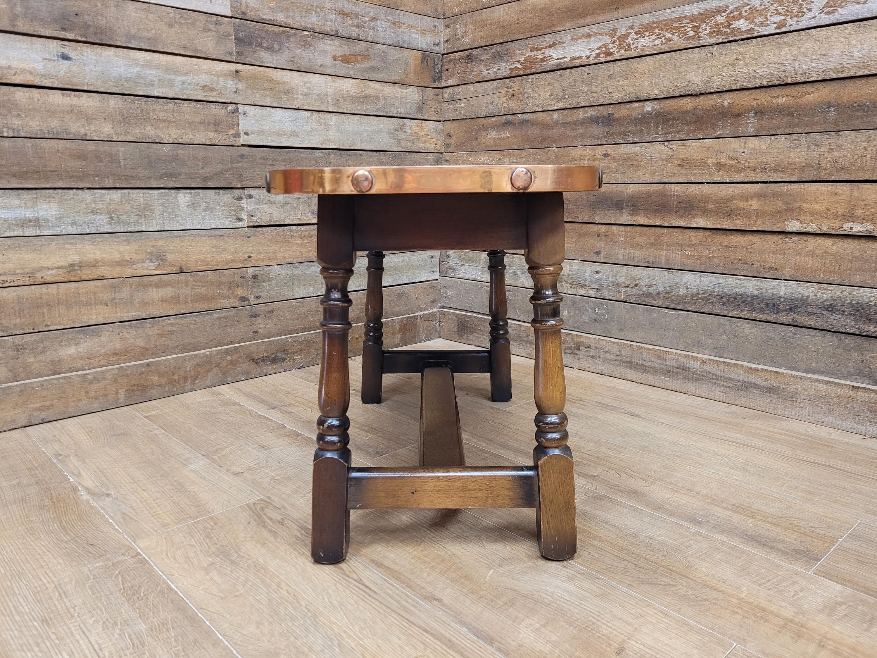 Arts And Crafts Style Copper Top Coffee Table Turned Oak Base