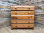 Rustic Pine Five Drawer Chest Distressed Country Vintage Bedroom Storage
