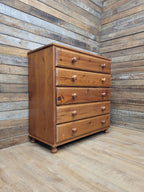 Rustic Pine Five Drawer Chest Distressed Country Vintage Bedroom Storage
