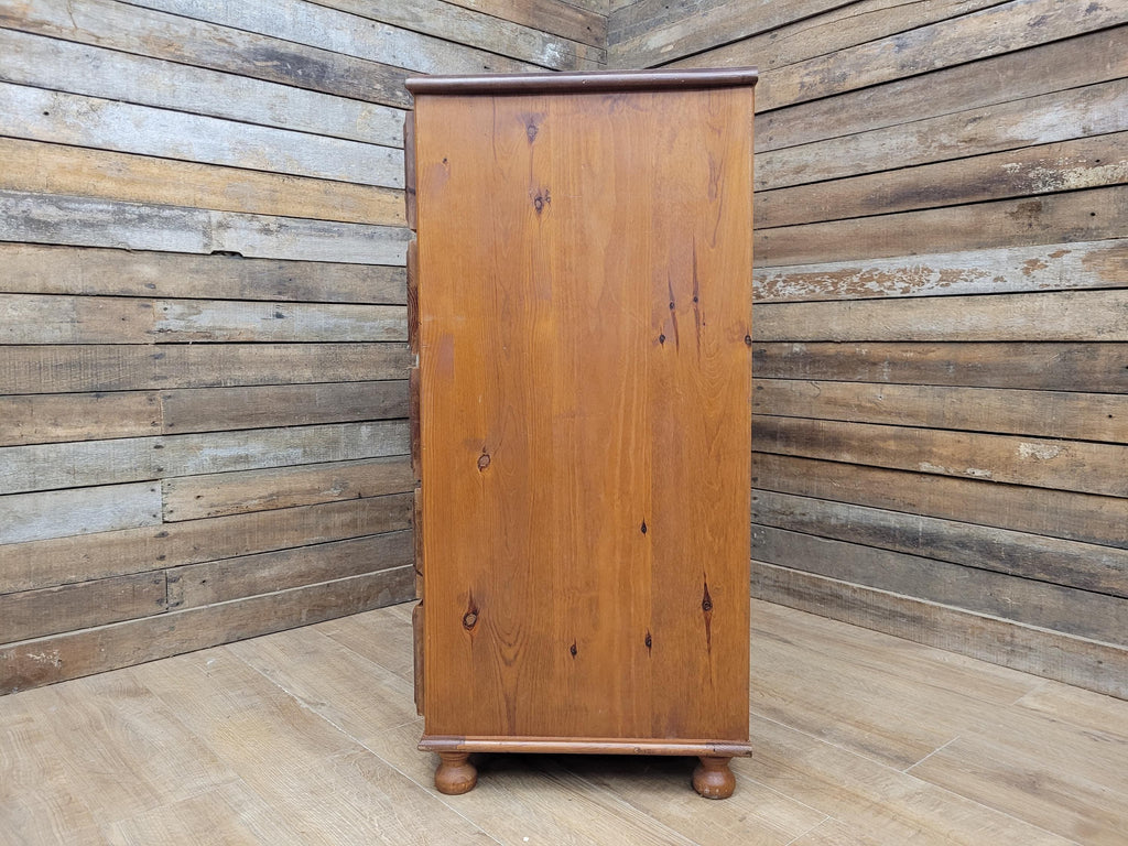 Rustic Pine Five Drawer Chest Distressed Country Vintage Bedroom Storage