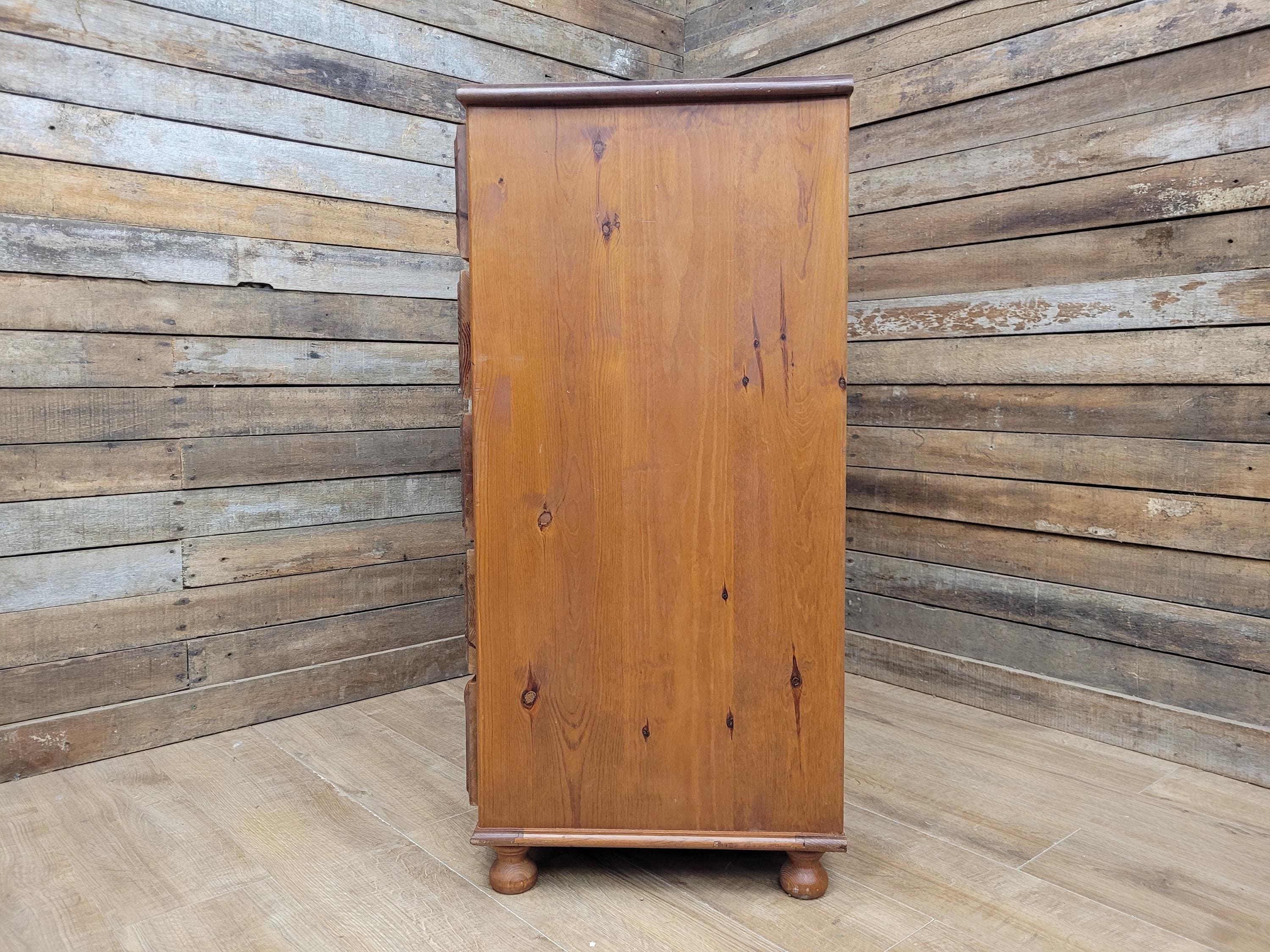 Rustic Pine Five Drawer Chest Distressed Country Vintage Bedroom Storage