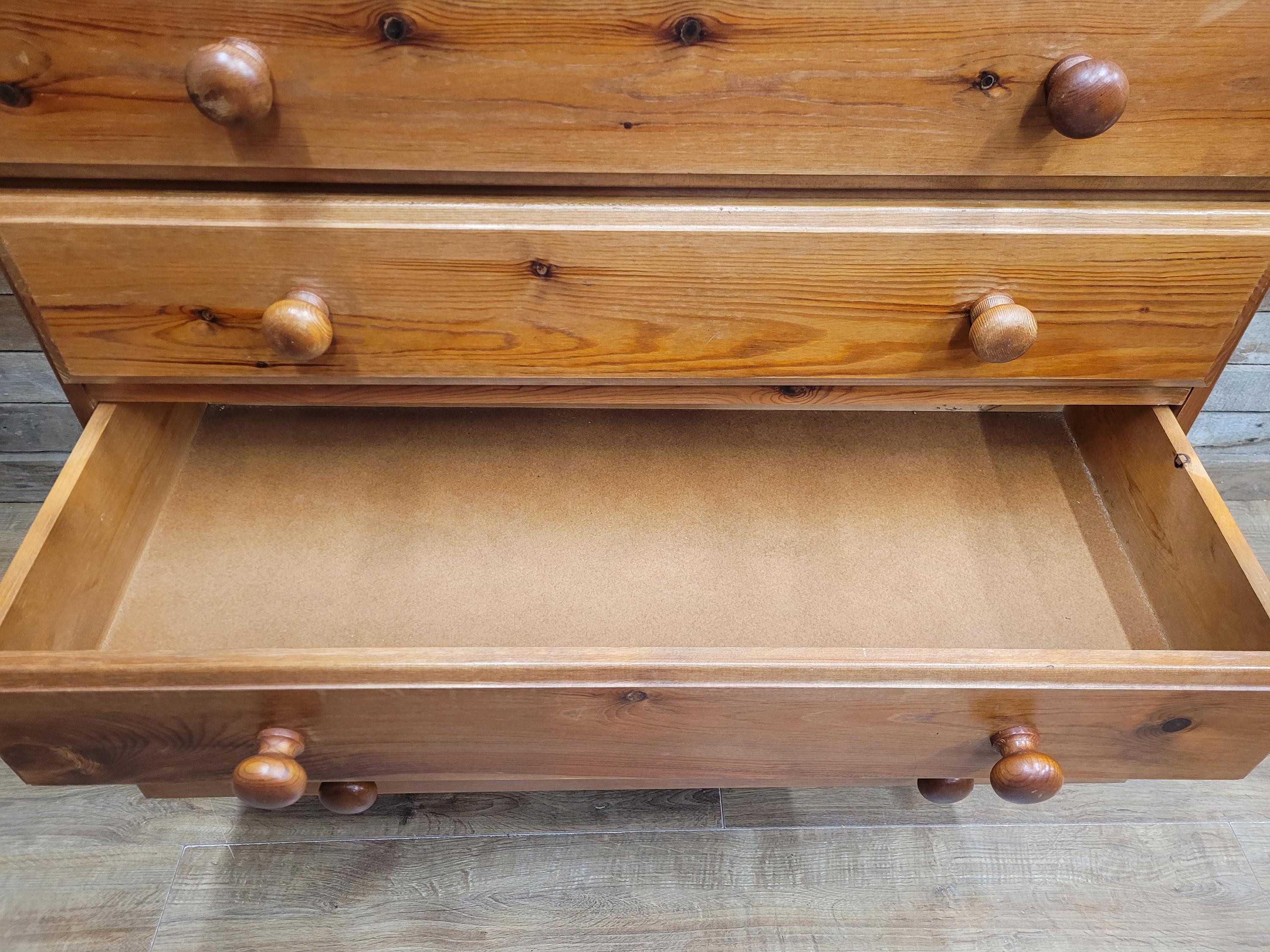 Rustic Pine Five Drawer Chest Distressed Country Vintage Bedroom Storage