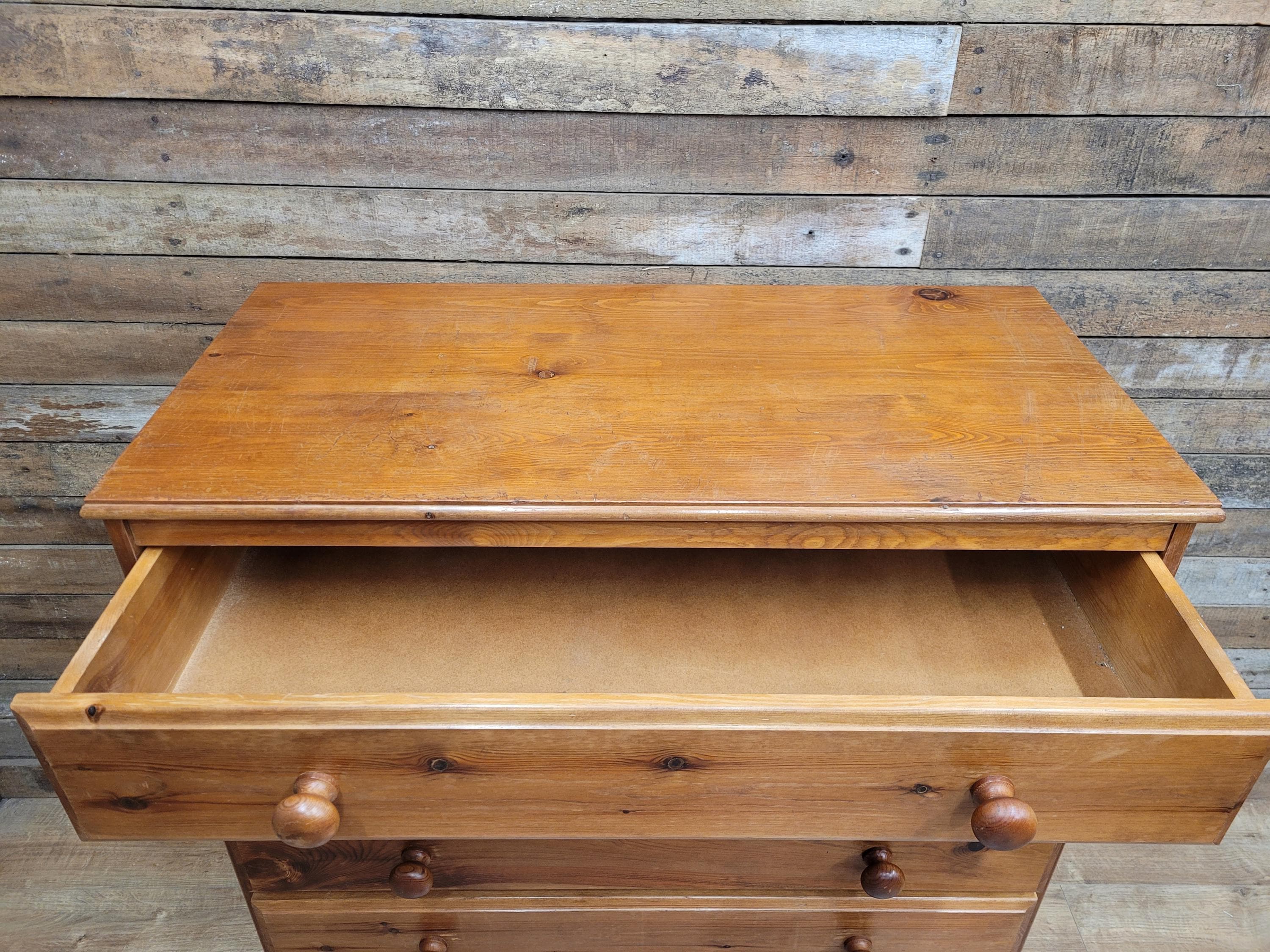 Rustic Pine Five Drawer Chest Distressed Country Vintage Bedroom Storage