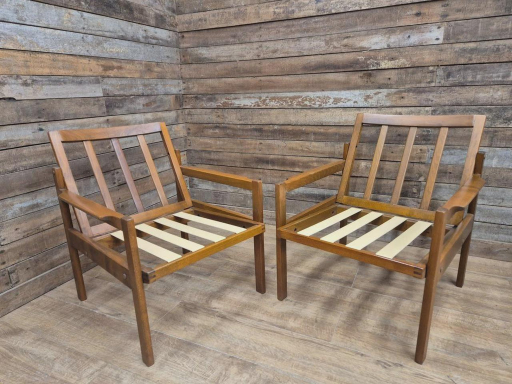 Pair Centa Teak Lounge Chairs Mid Century Danish Armchairs MCM Classic Style