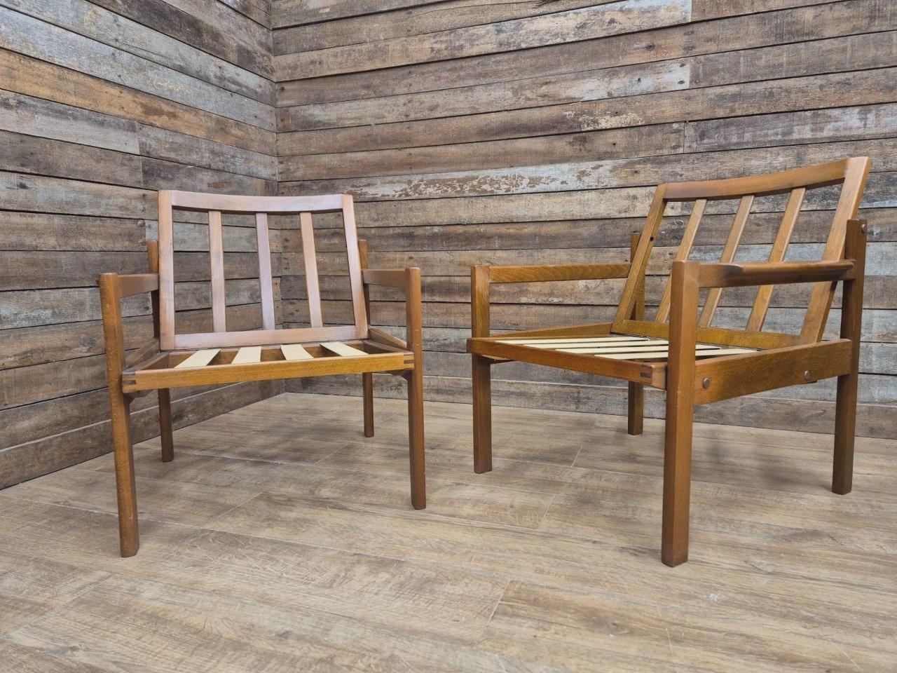 Pair Centa Teak Lounge Chairs Mid Century Danish Armchairs MCM Classic Style