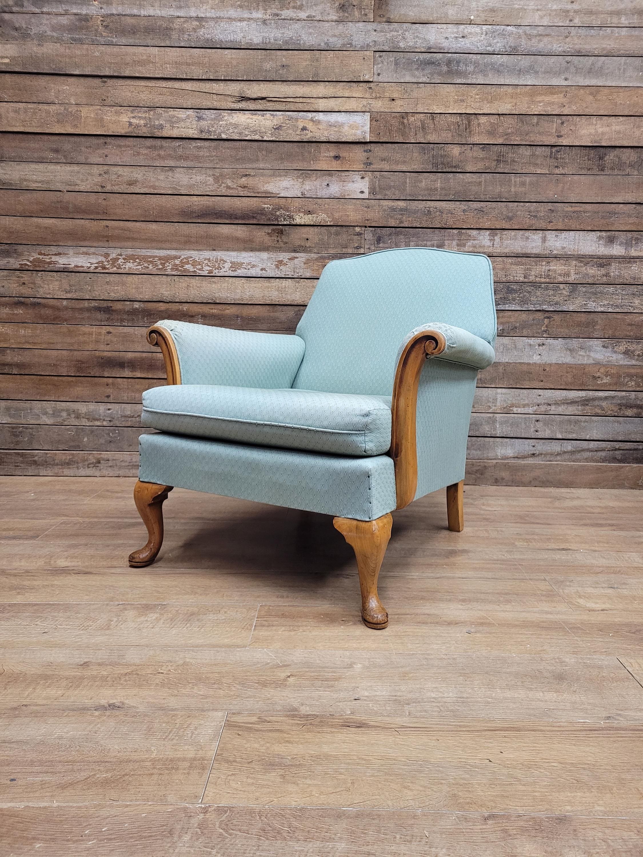 Criterion Cord Upholstered Armchair Queen Anne Lounge Chair Vintage Armchair