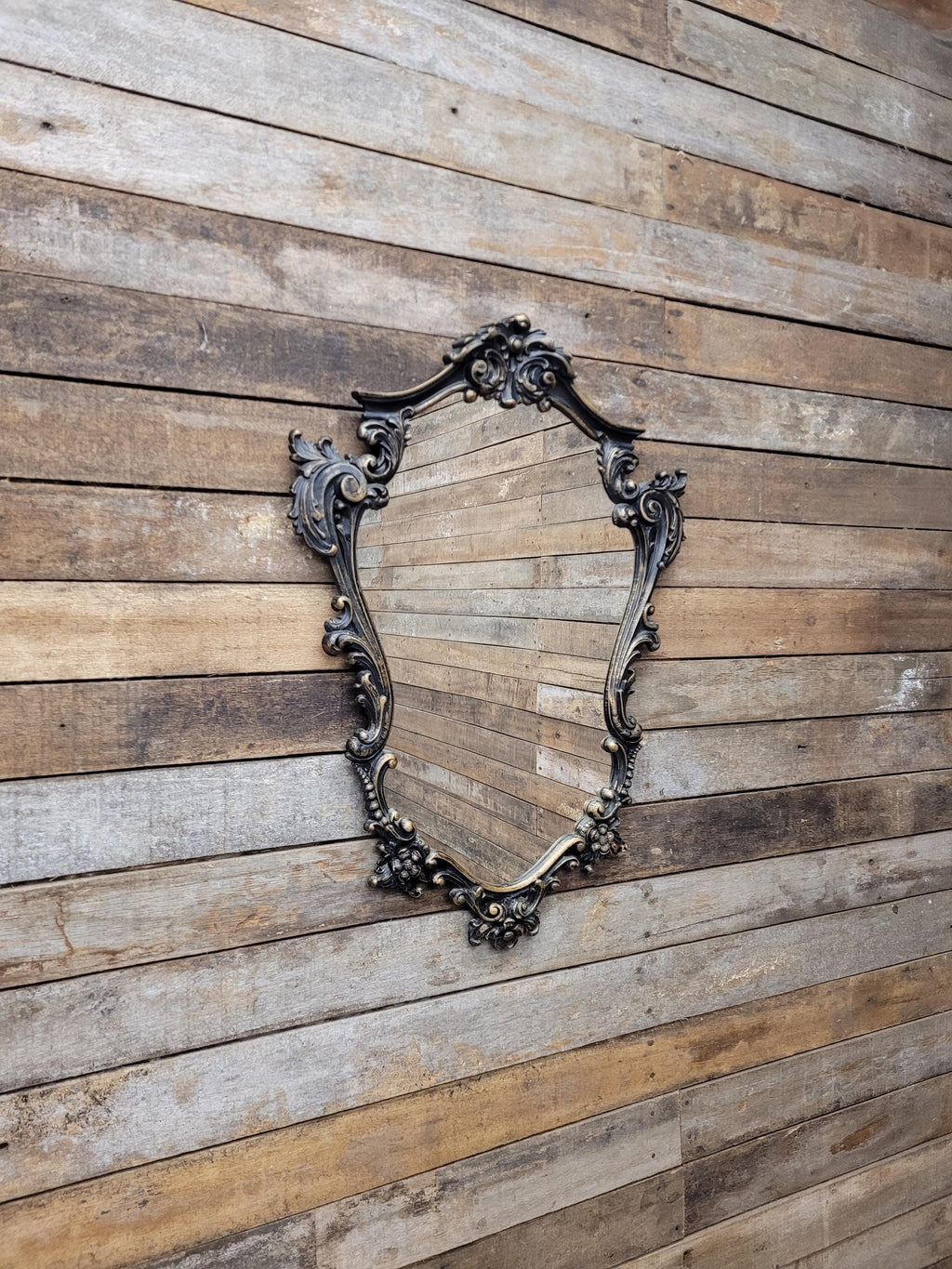 Rococo Style Resin Wall Mirror Vintage Black Gold Decorative Frame