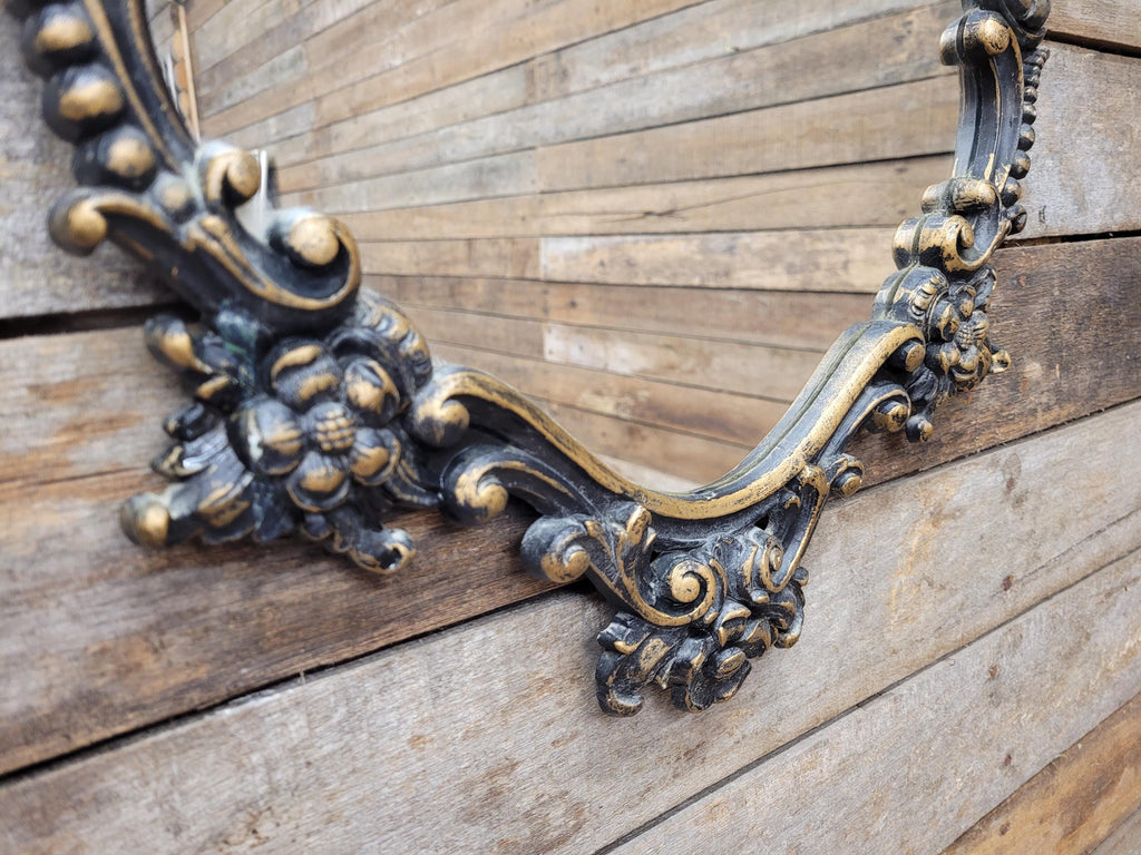 Rococo Style Resin Wall Mirror Vintage Black Gold Decorative Frame
