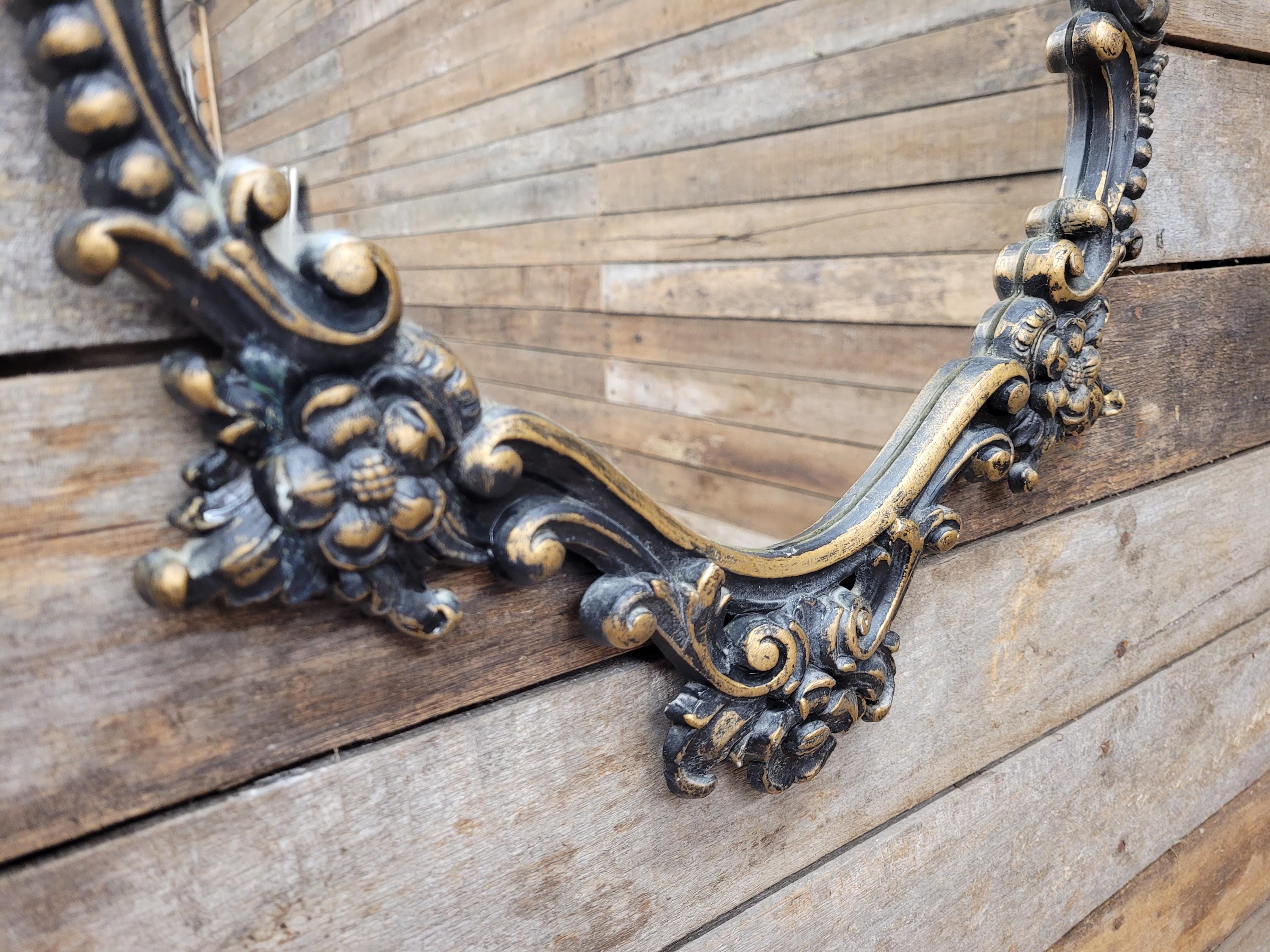 Rococo Style Resin Wall Mirror Vintage Black Gold Decorative Frame
