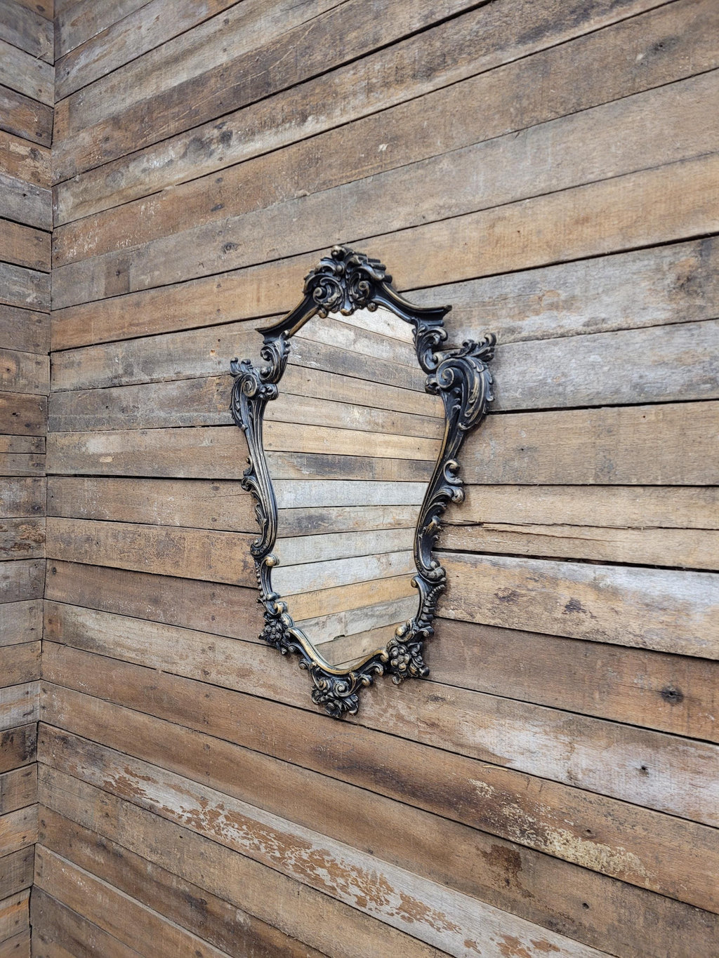 Rococo Style Resin Wall Mirror Vintage Black Gold Decorative Frame