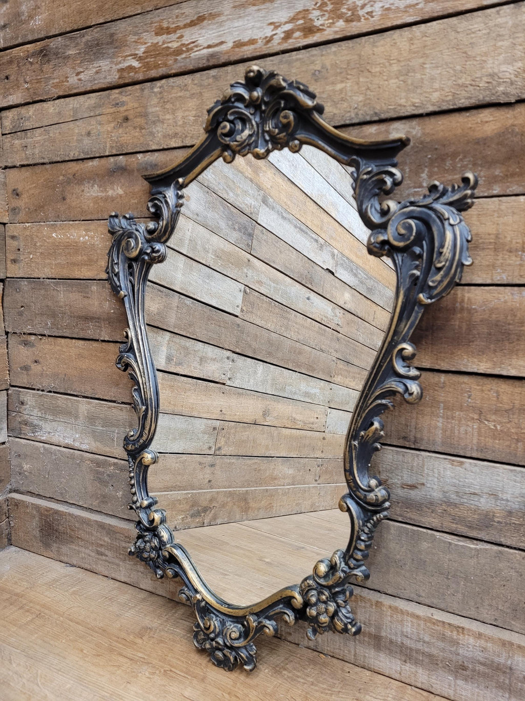 Rococo Style Resin Wall Mirror Vintage Black Gold Decorative Frame