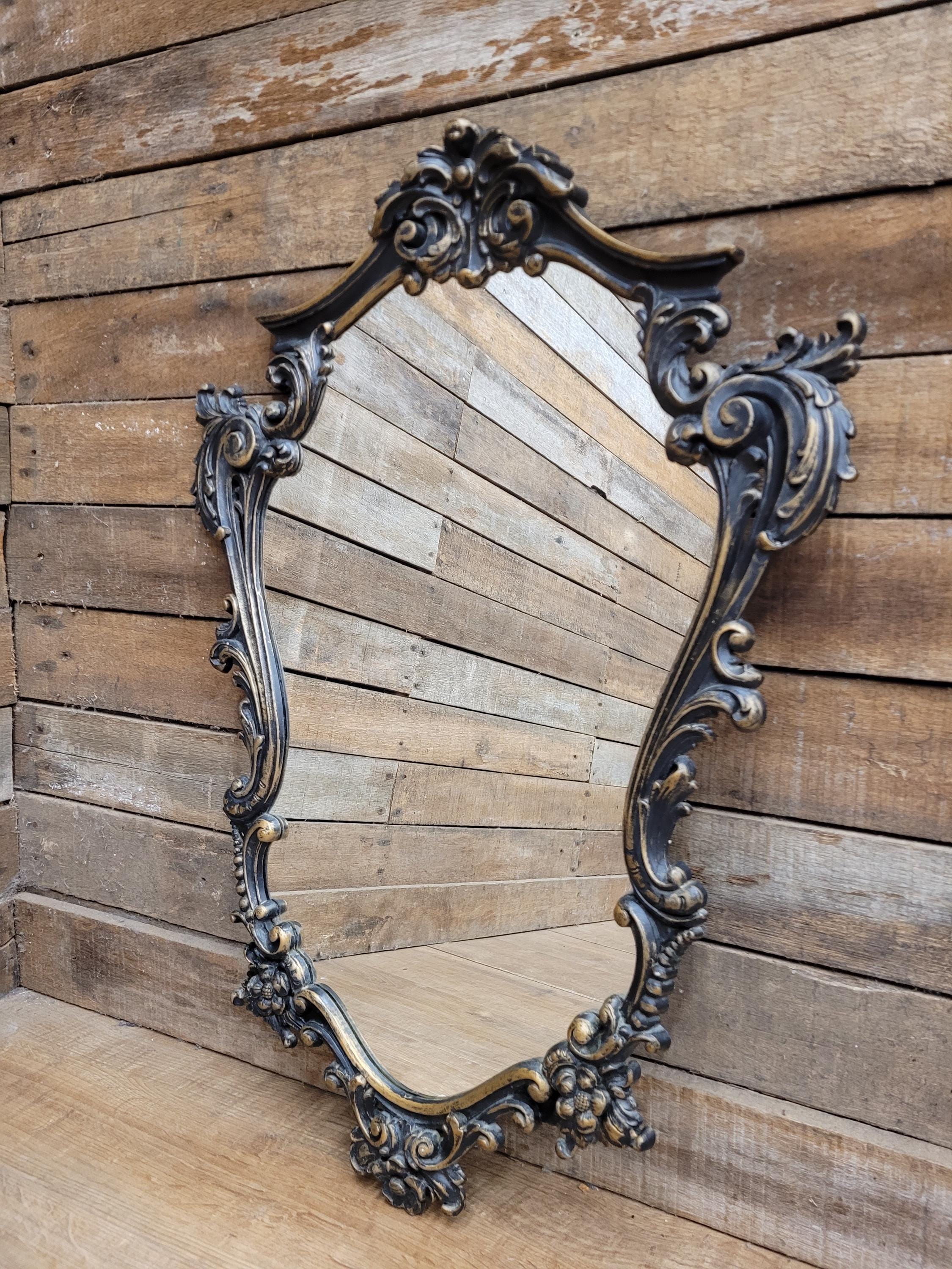 Rococo Style Resin Wall Mirror Vintage Black Gold Decorative Frame