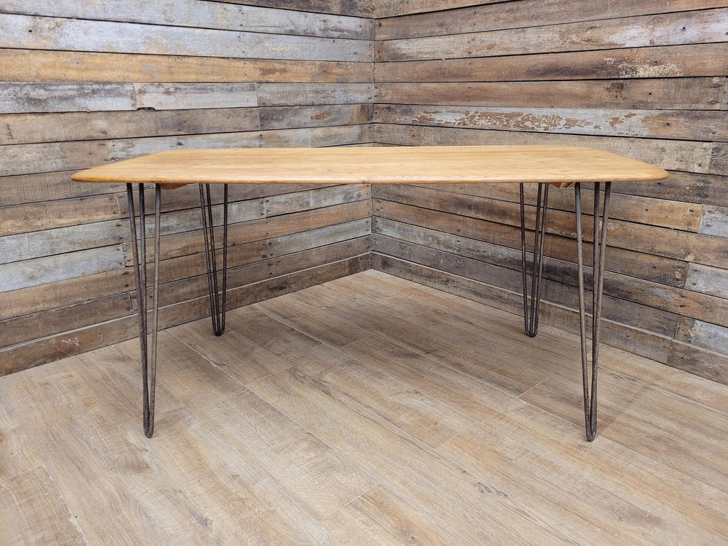 Ercol Blonde Elm Dining Table Industrial Hairpin Legs Rustic Kitchen Table