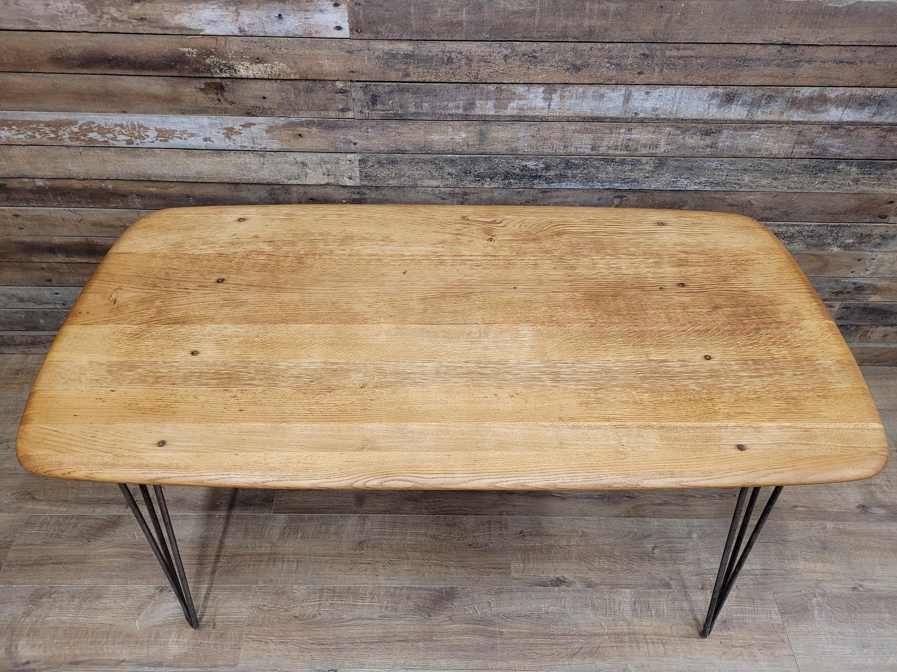 Ercol Blonde Elm Dining Table Industrial Hairpin Legs Rustic Kitchen Table